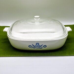 Vintage Corningware 10 Inch Square Covered Skillet - Cornflower Blue